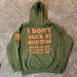 Green Hoodie with Orange Hunting Print